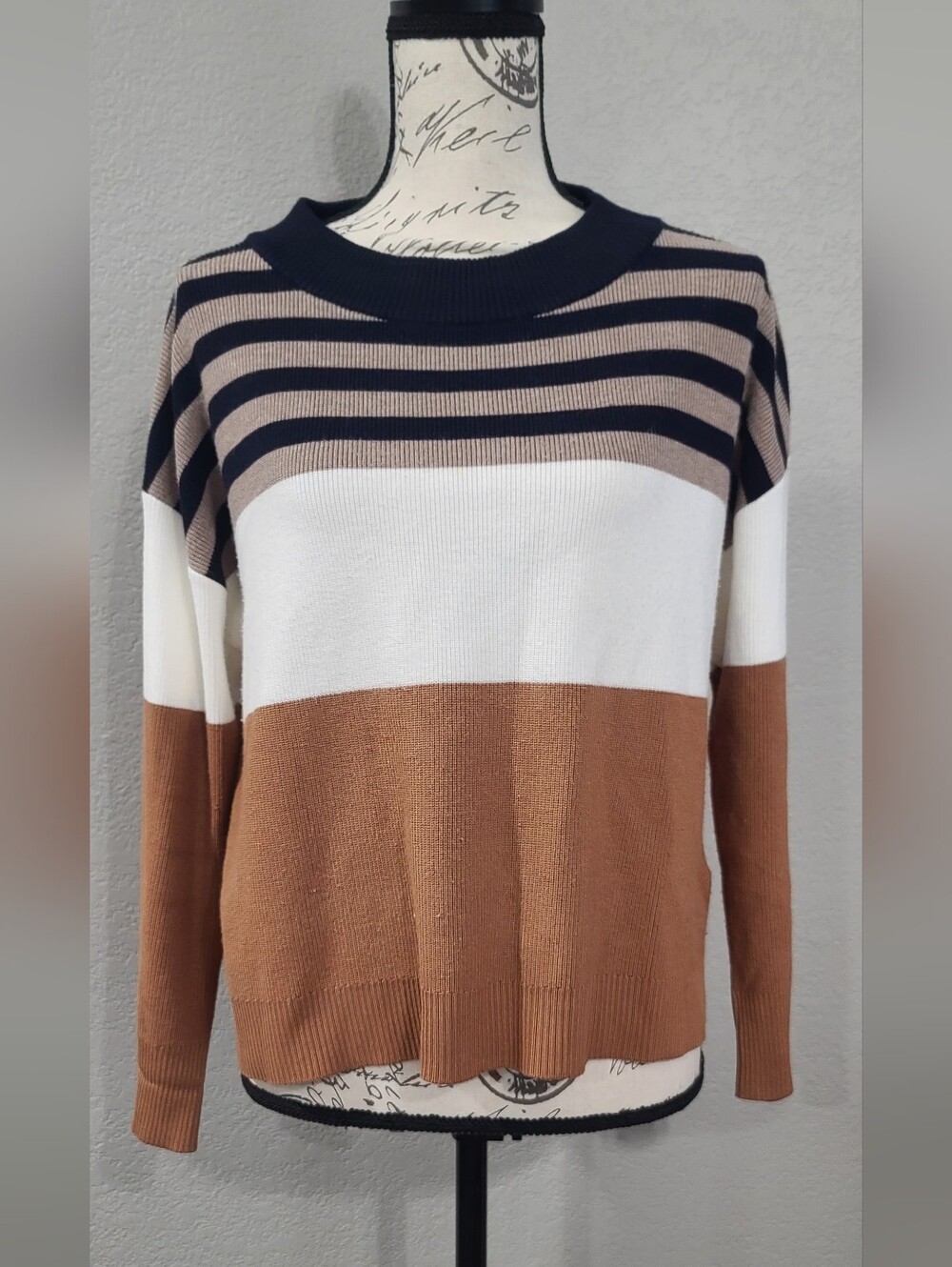 Striped Colorblock Crewneck Sweater -